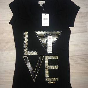 New Guess glitter love print shirt